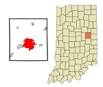 Delaware County Indiana Incorporated and Unincorporated areas Muncie highlighted